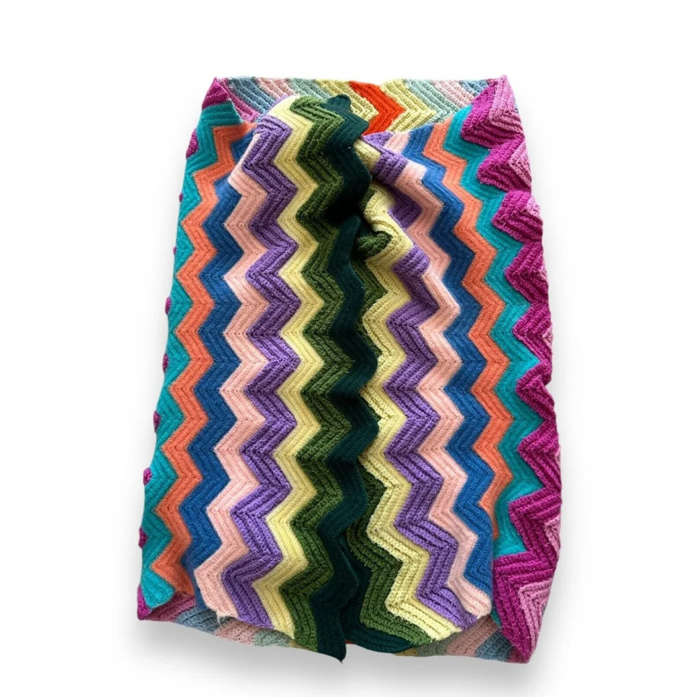 Beautiful Vintage Handmade Afghan Blanket Crochet Multicolor